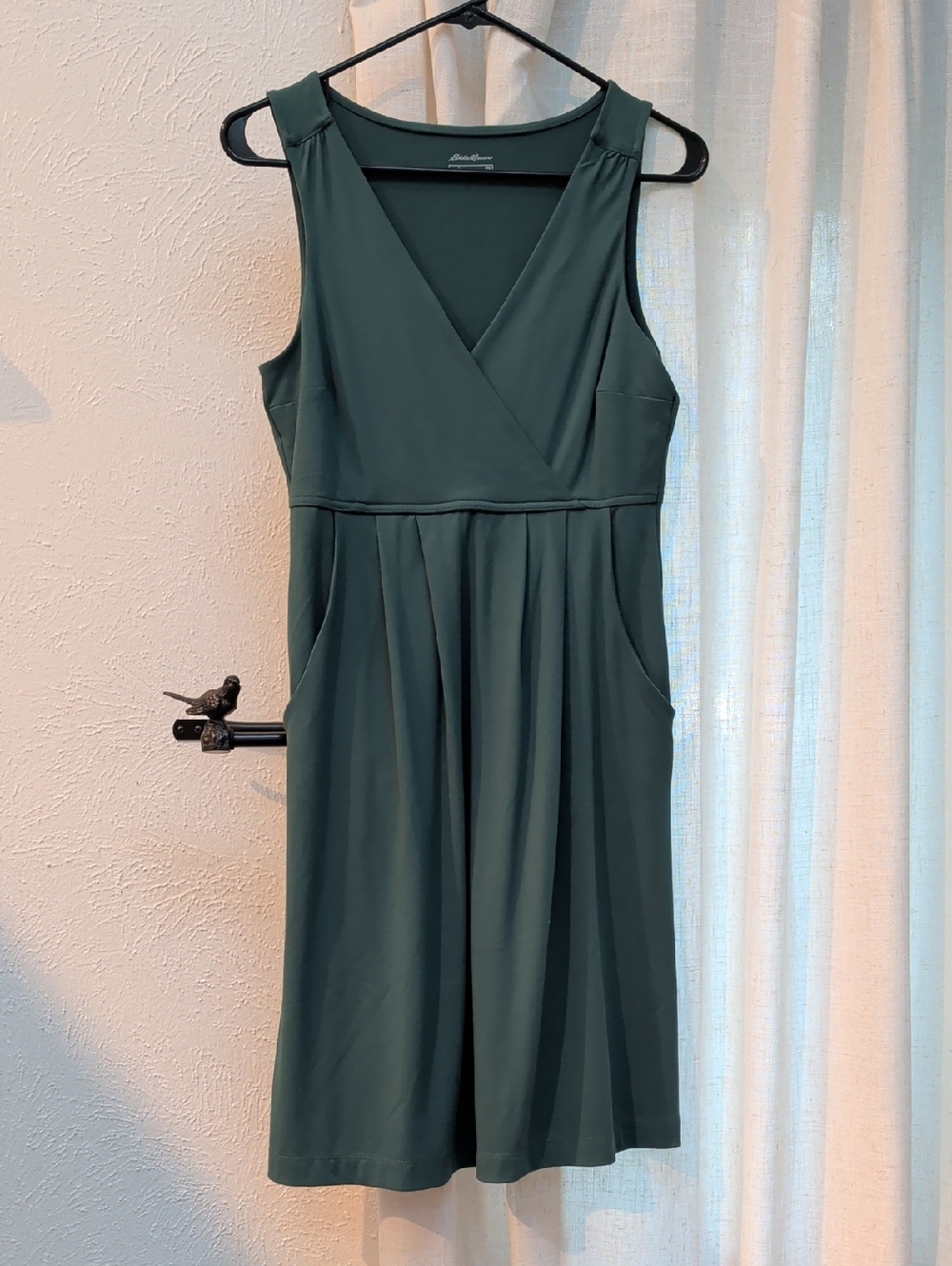 Eddie Bauer Dark Green Sleeveless Faux-Wrap Midi Dress